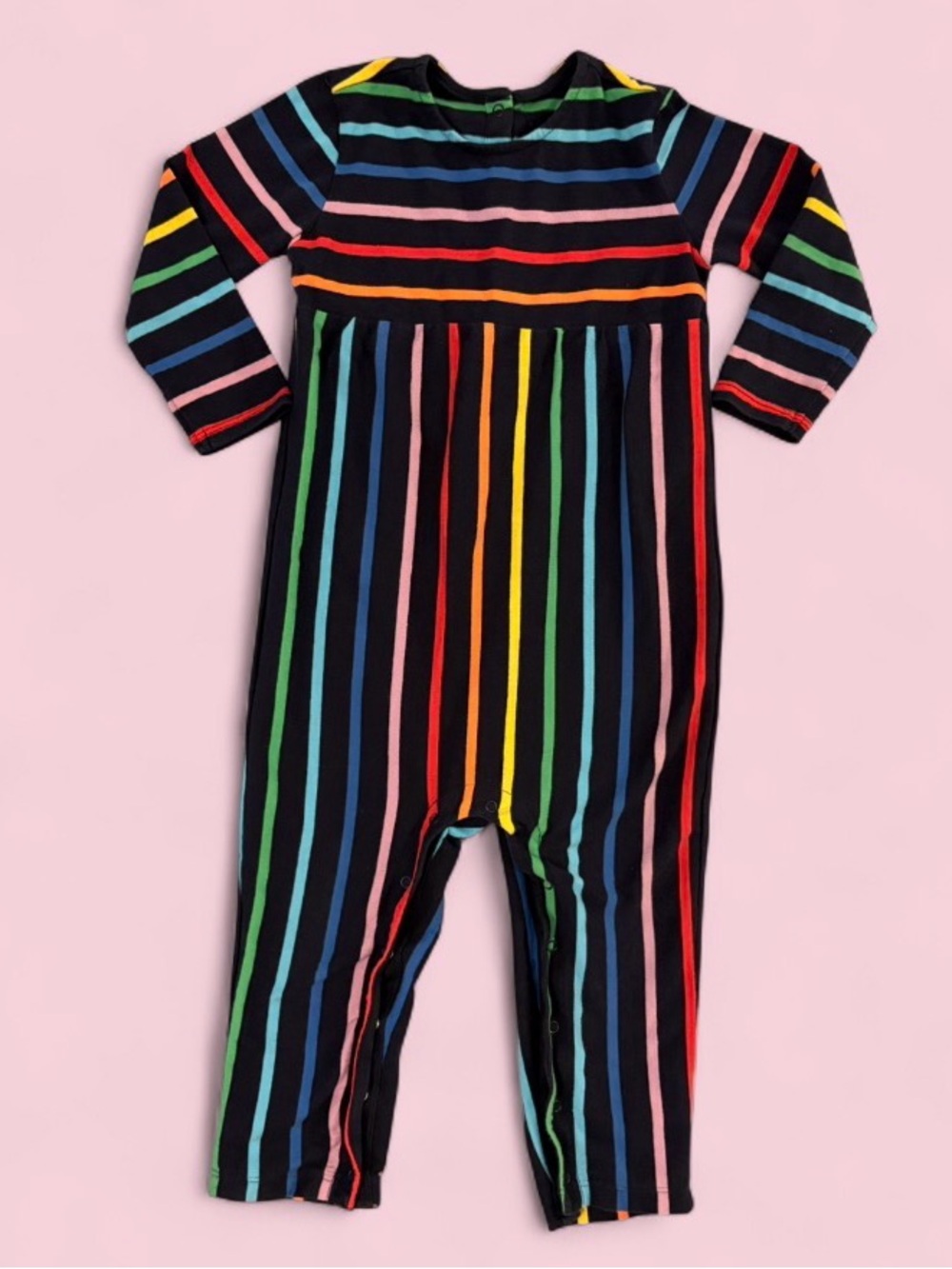 Primary Rainbow Stripe Colorful One Piece Long Sleeve Romper Sz 18-24M